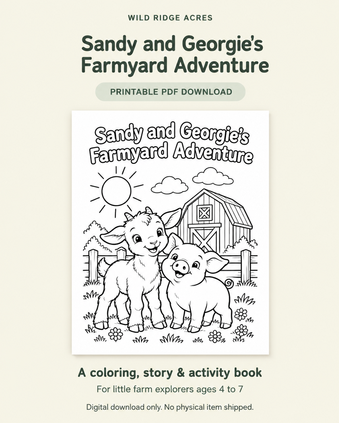 Sandy and Georgie’s Farmyard Adventure Printable Activity Book