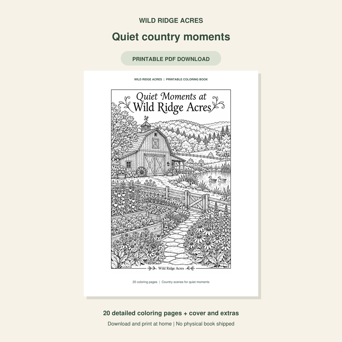 Wild Ridge Acres Adults printable PDF coloring book
