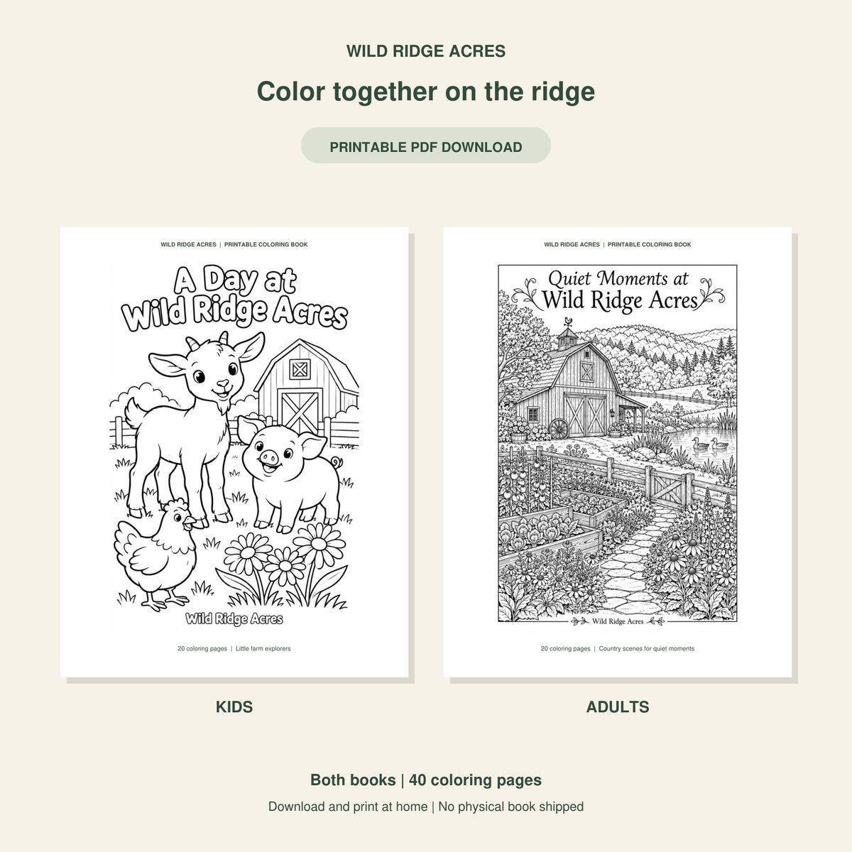 Wild Ridge Acres Family Bundle printable PDF coloring book