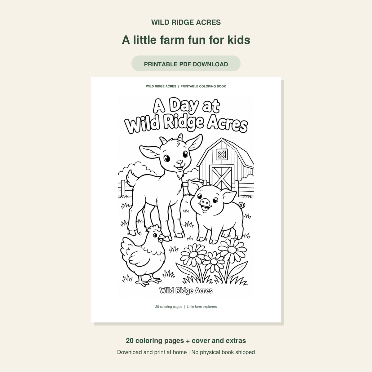 Wild Ridge Acres Kids printable PDF coloring book