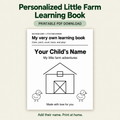 Personalized Little Farm Learning Book printable PDF with pale tan background.