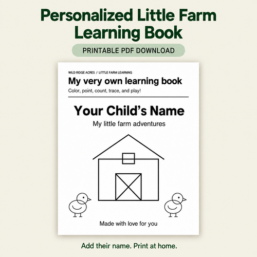 Personalized Little Farm Learning Book printable PDF with pale tan background.